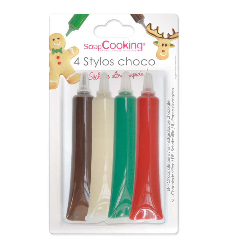 4 stylos goût choco rouge, blanc, vert, choco