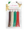4 stylos goût choco rouge, blanc, vert, choco