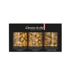 Trio d'amandes, noisettes, pralines dorées déco en pot 145g réf.EDC70007