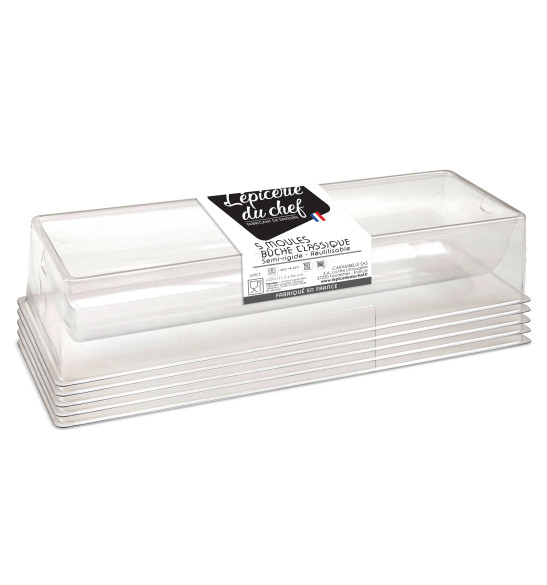 Epicerie du Chef - 5 Moules Inserts - Gouttière Bûche 31 cm pour 10 à 12  Personnes - Mini-Bûches Buchettes - Dessert de Noël - Plastique Semi-Rigide  Transparent - EDC9466 : : Cuisine et Maison